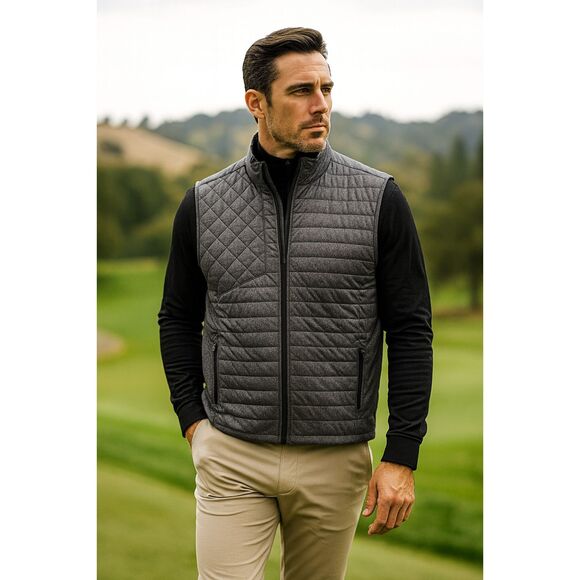 GREYSON Gray Puffer Full Zip Golf Vest Jacket  Mens Size Large - Picture 1 of 9